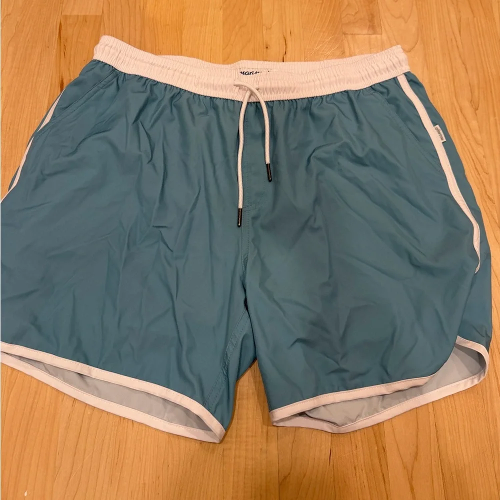 Amazon Men’s Teal Swim Trunks with White Trim